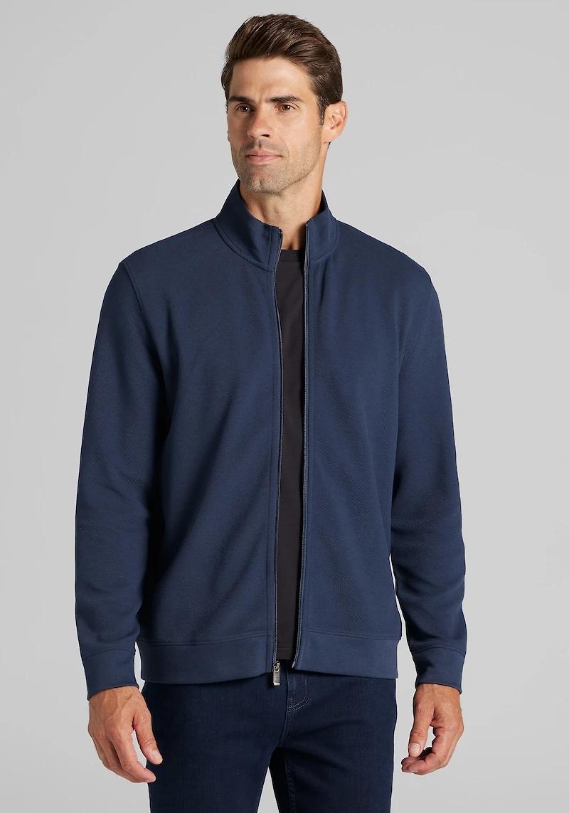 Men's Jos. A. Bank Tailored Fit Knit Twill Full Zip Jacket at Jos. A. Bank, Blue/Navy Blazer