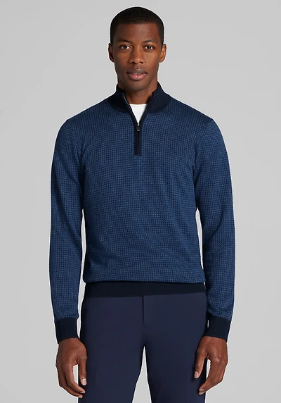 Men's Jos. A. Bank Tailored Fit Jacquard 1/4 Zip Sweater at Jos. A. Bank, Blue/Navy