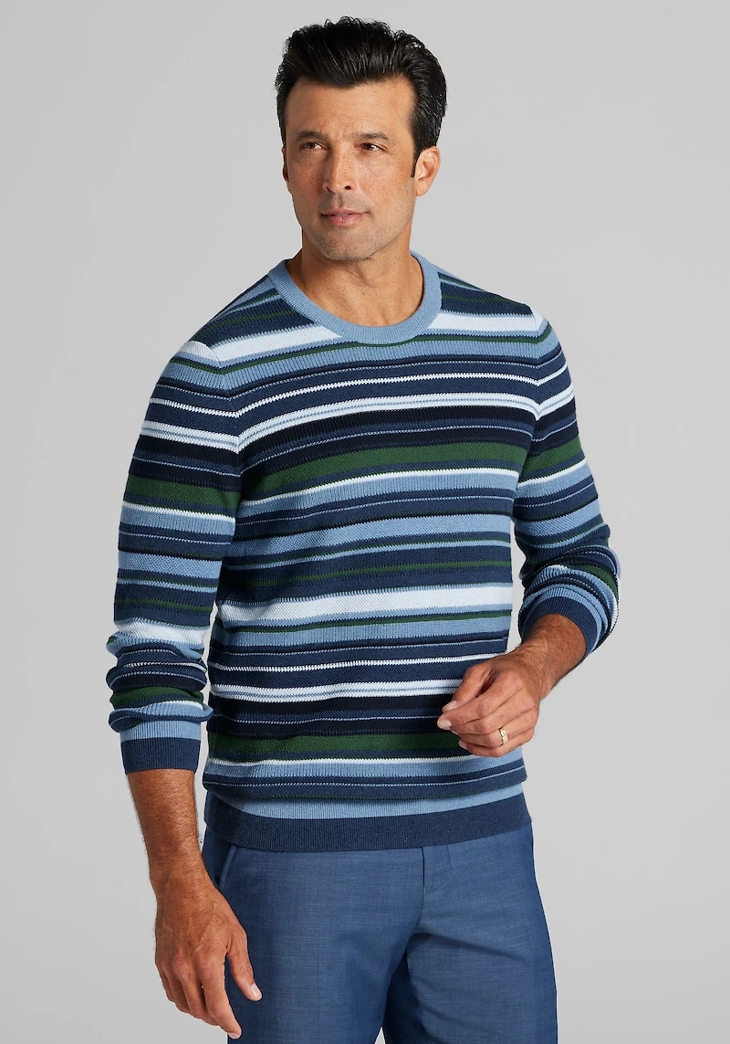 Men's Jos. A. Bank Tailored Fit Striped Roadmap Sweater at Jos. A. Bank, Blue