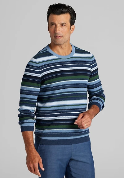 Men's Jos. A. Bank Tailored Fit Striped Roadmap Sweater at Jos. A. Bank, Blue