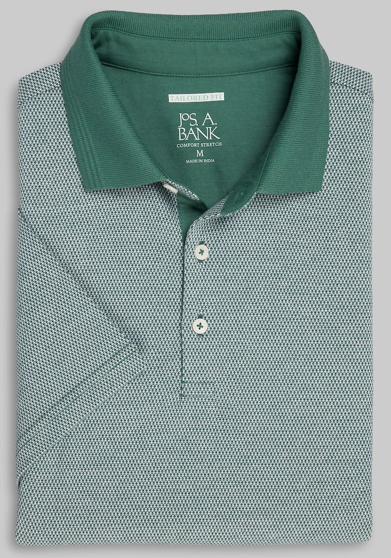 Men's Jos. A. Bank Tailored Fit Jacquard Polo Shirt at Jos. A. Bank, Green/Smoke Pine