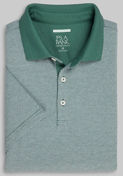 Men's Jos. A. Bank Tailored Fit Jacquard Polo Shirt at Jos. A. Bank, Green/Smoke Pine