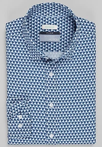 Men's Jos. A. Bank Tailored Fit Geo 4-Way Stretch Casual Shirt at Jos. A. Bank, Blue/Navy