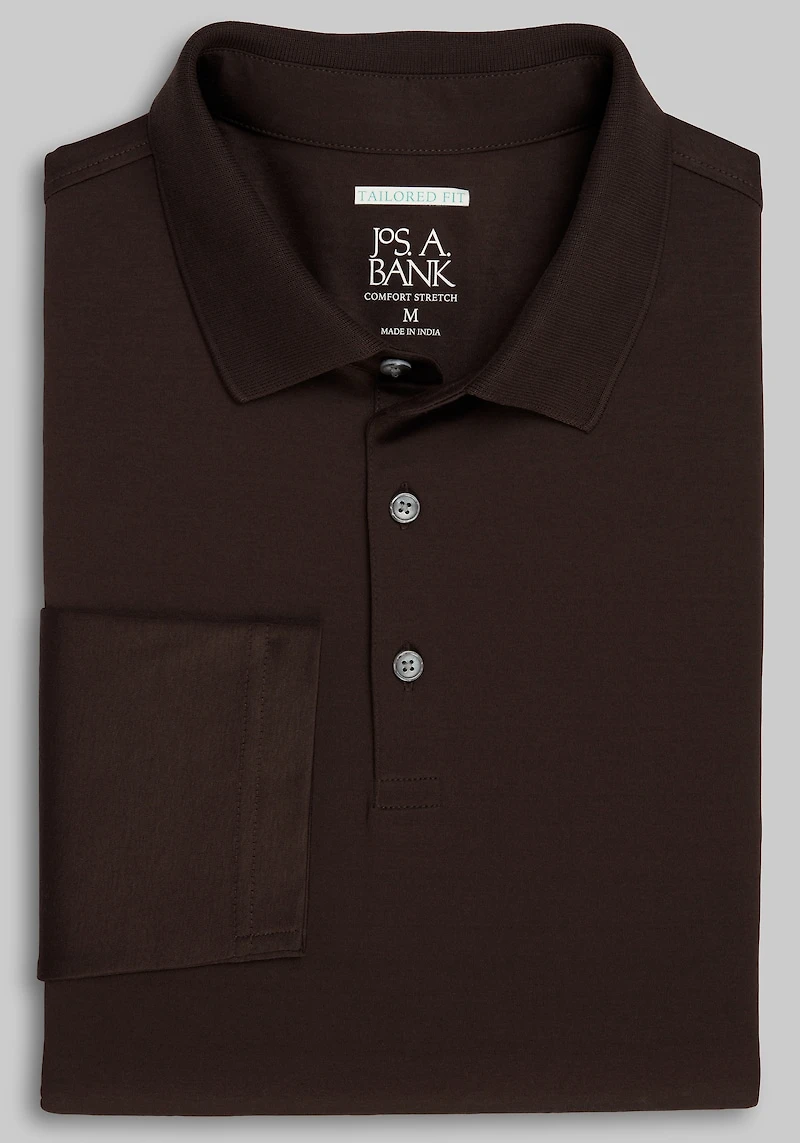 Men's Jos. A. Bank Tailored Fit Interlock Long Sleeve Polo at Jos. A. Bank, Brown/Mole