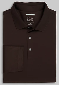 Men's Jos. A. Bank Tailored Fit Interlock Long Sleeve Polo at Jos. A. Bank, Brown/Mole