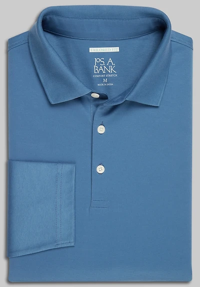 Men's Jos. A. Bank Tailored Fit Interlock Long Sleeve Polo at Jos. A. Bank, Blue Horizon