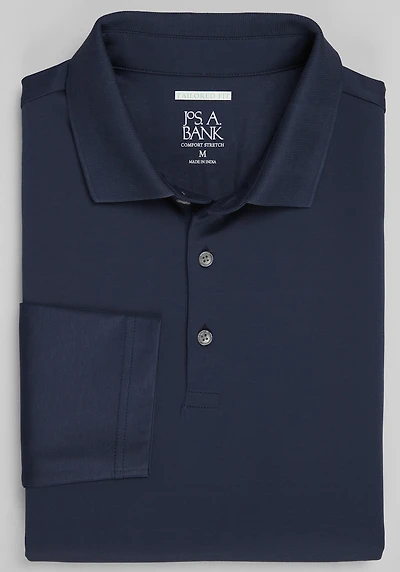 Men's Jos. A. Bank Tailored Fit Interlock Long Sleeve Polo at Jos. A. Bank, Black Iris/Blue