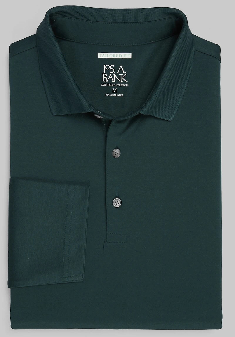 Men's Jos. A. Bank Tailored Fit Interlock Long Sleeve Polo at Jos. A. Bank, Green/Ponderosa Pine