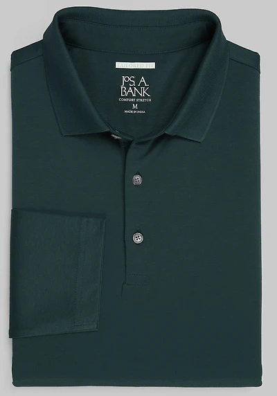 Men's Jos. A. Bank Tailored Fit Interlock Long Sleeve Polo at Jos. A. Bank, Green/Ponderosa Pine