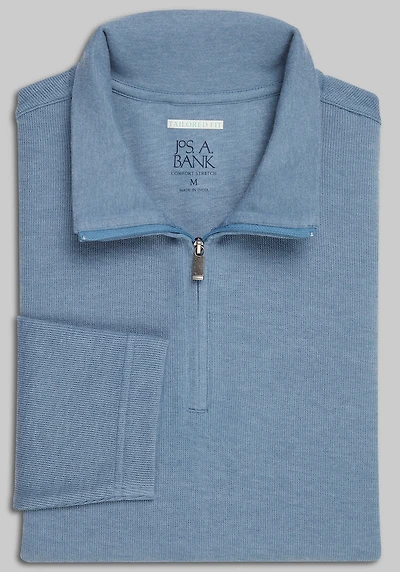 Men's Jos. A. Bank Comfort Stretch Tailored Fit French Rib 1/4 Zip Pullover at Jos. A. Bank, Blue Horizon