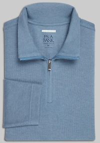 Men's Jos. A. Bank Comfort Stretch Tailored Fit French Rib 1/4 Zip Pullover at Jos. A. Bank, Blue Horizon