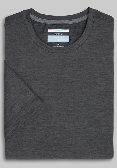 Men's Traveler COOLMOTION Tailored Fit Cool Tech Crew Neck Shirt at Jos. A. Bank, Charcoal/Grey