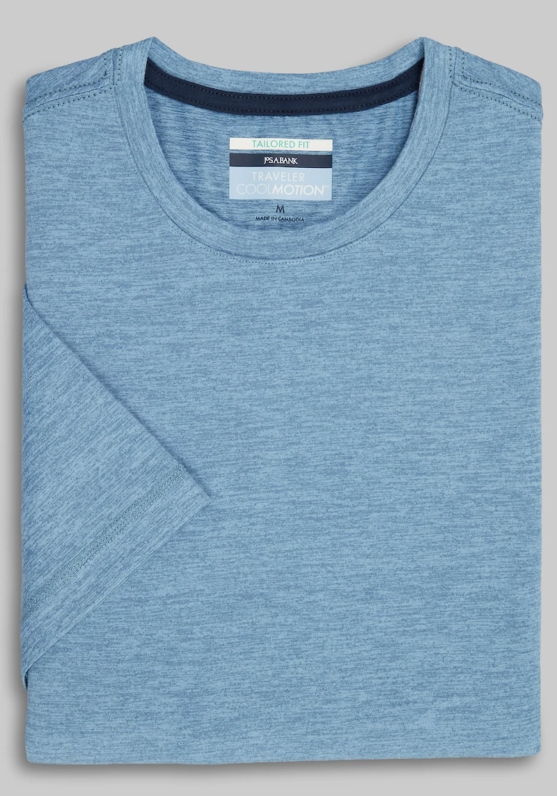 Men's Traveler COOLMOTION Tailored Fit Cool Tech Crew Neck Shirt at Jos. A. Bank, Blue