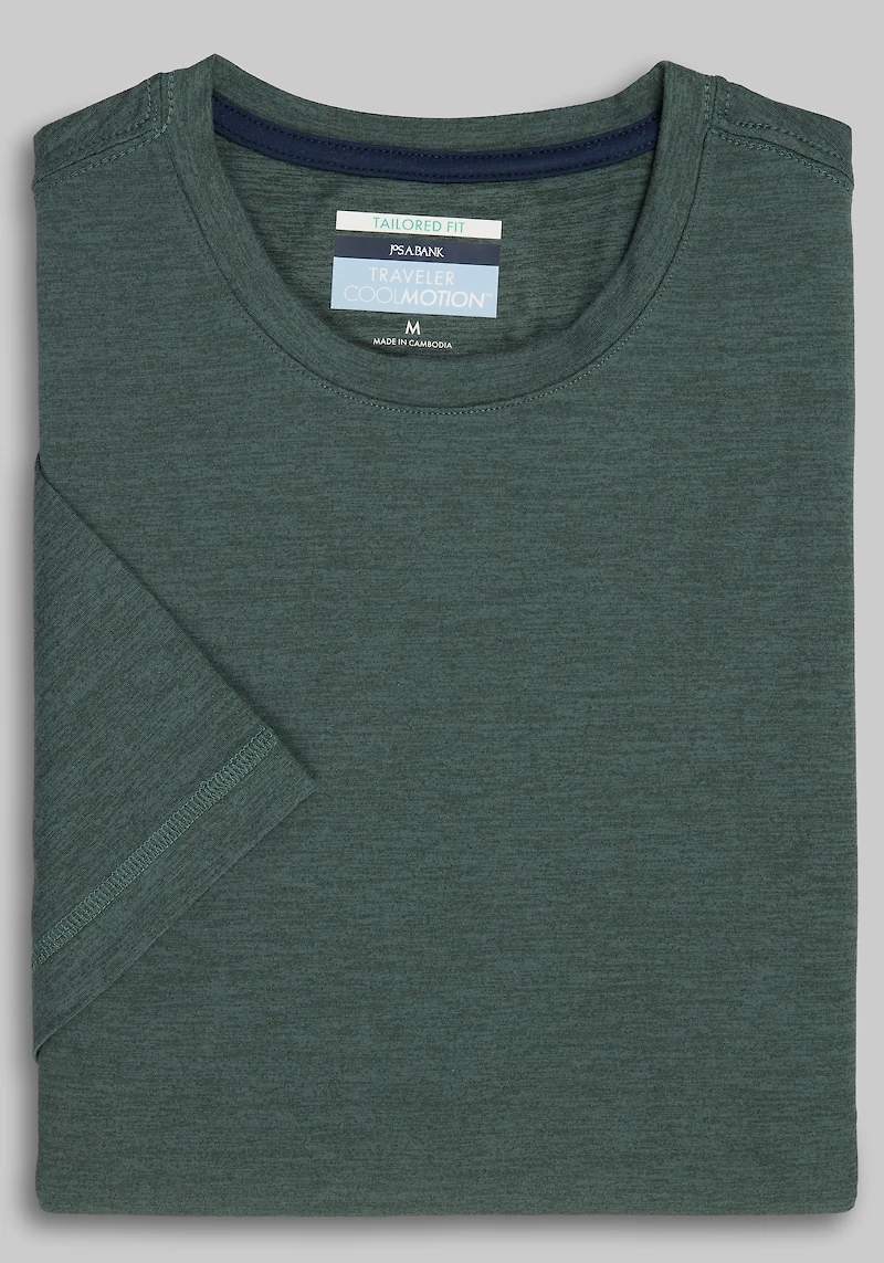 Men's Traveler COOLMOTION Tailored Fit Cool Tech Crew Neck Shirt at Jos. A. Bank, Dark Green