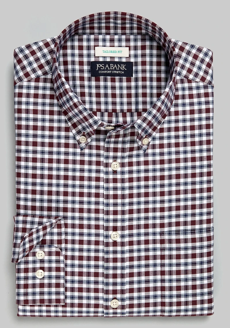 Men's Jos. A. Bank Tailored Fit Plaid Long Sleeve Casual Shirt at Jos. A. Bank, Burgundy