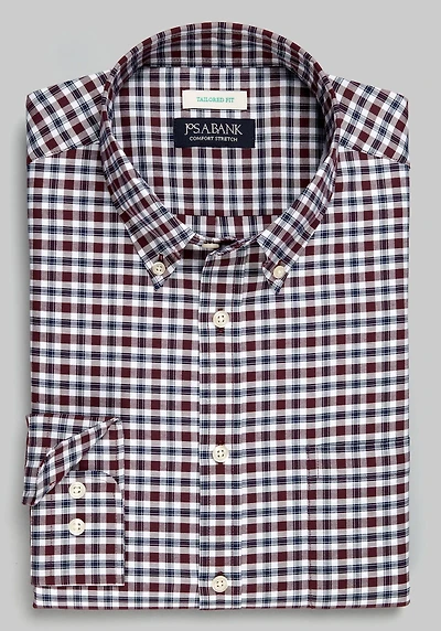 Men's Jos. A. Bank Tailored Fit Plaid Long Sleeve Casual Shirt at Jos. A. Bank, Burgundy