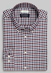 Men's Jos. A. Bank Tailored Fit Plaid Long Sleeve Casual Shirt at Jos. A. Bank, Burgundy