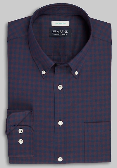 Men's Jos. A. Bank Tailored Fit Gingham Long Sleeve Casual Shirt at Jos. A. Bank, Burgundy