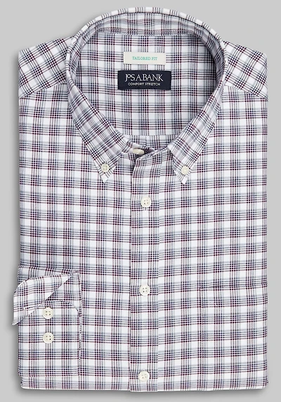 Men's Jos. A. Bank Tailored Fit Check Long Sleeve Casual Shirt at Jos. A. Bank, Burgundy