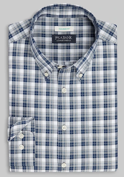 Men's Jos. A. Bank Tailored Fit Melange Check Long Sleeve Casual Shirt at Jos. A. Bank, Grey