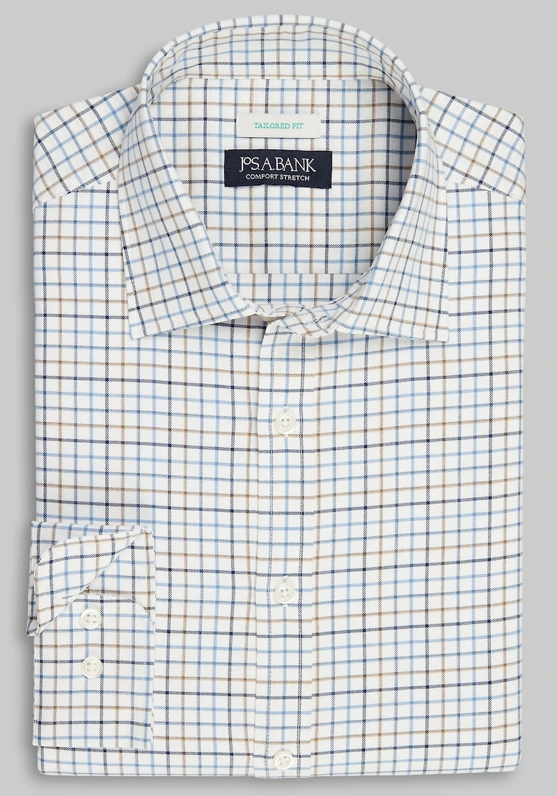 Men's Jos. A. Bank Tailored Fit Chevron Check Long Sleeve Casual Shirt at Jos. A. Bank, Cream/White