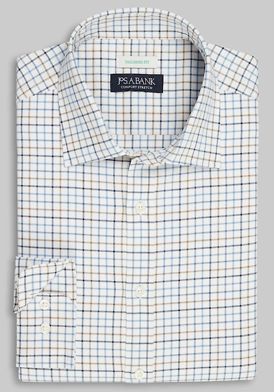 Men's Jos. A. Bank Tailored Fit Chevron Check Long Sleeve Casual Shirt at Jos. A. Bank, Cream/White
