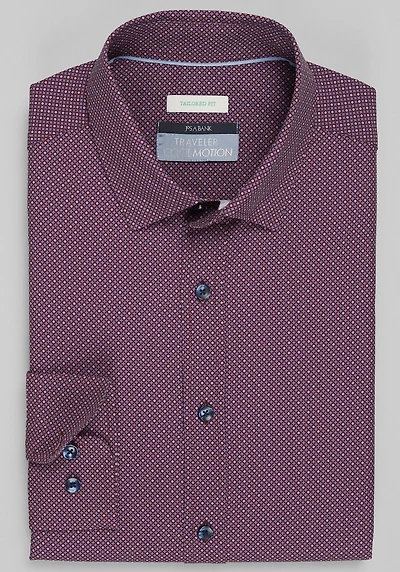 Men's Traveler® Collection Tailored Fit Tic Tac 4-Way Stretch Casual Shirt at Jos. A. Bank, Burgundy