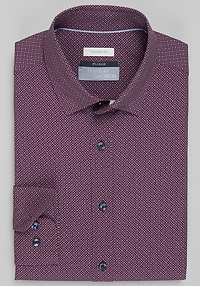 Men's Traveler® Collection Tailored Fit Tic Tac 4-Way Stretch Casual Shirt at Jos. A. Bank, Burgundy