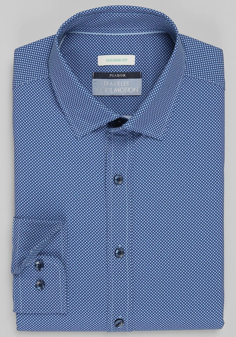 Men's Traveler® Collection Tailored Fit Tic Tac 4-Way Stretch Casual Shirt at Jos. A. Bank, Dark Blue