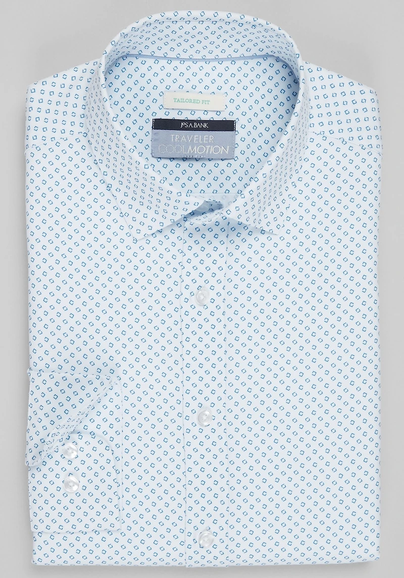 Men's Big & Tall Traveler® Collection Tailored Fit Broken Box 4-Way Stretch Casual Shirt at Jos. A. Bank, Cream/White, 