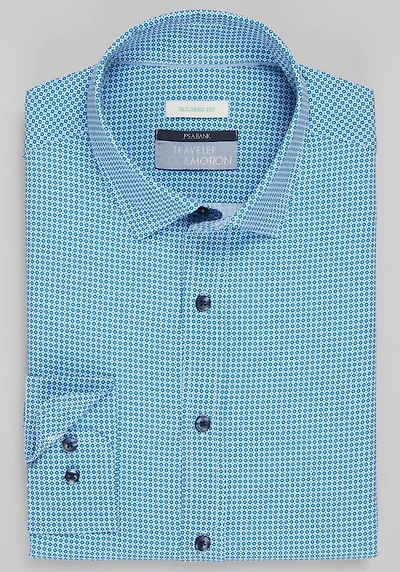 Men's Traveler® Collection Tailored Fit Square Grid 4-Way Stretch Casual Shirt at Jos. A. Bank, Blue, 