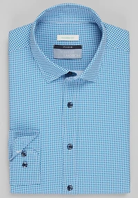 Men's Traveler® Collection Tailored Fit Square Grid 4-Way Stretch Casual Shirt at Jos. A. Bank, Blue, 