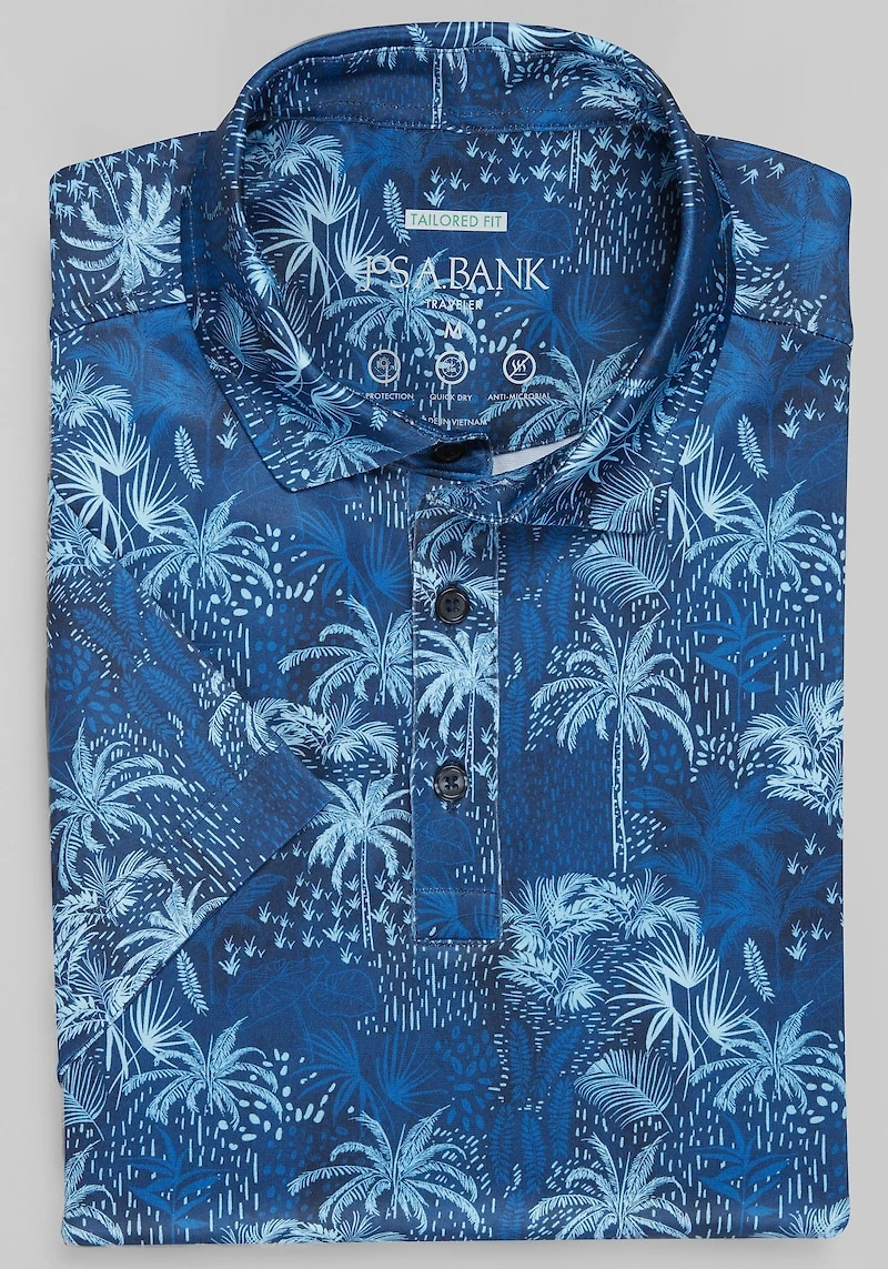 Men's Traveler® Collection Tailored Fit Tropical Forest Polo at Jos. A. Bank, Blue/Navy