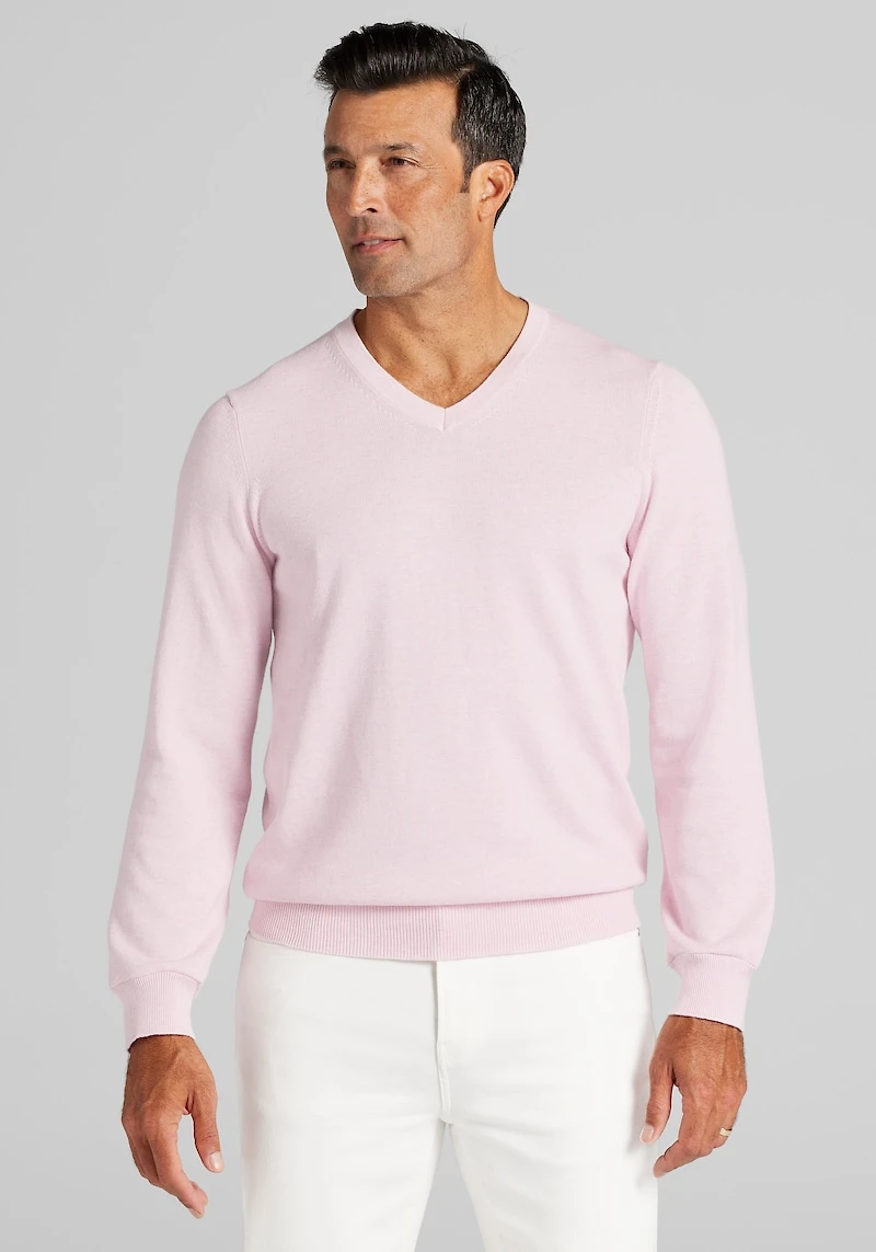 Men's Jos. A. Bank Tailored Fit Pima Cotton V-Neck Sweater at Jos. A. Bank, Light Pink