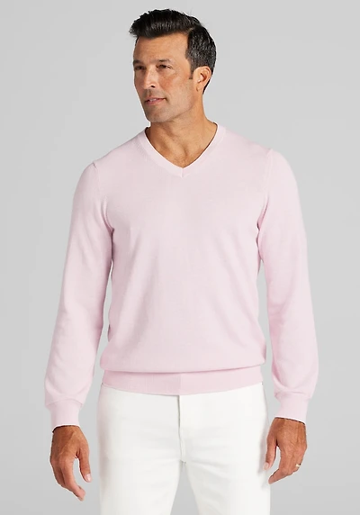 Men's Jos. A. Bank Tailored Fit Pima Cotton V-Neck Sweater at Jos. A. Bank, Light Pink
