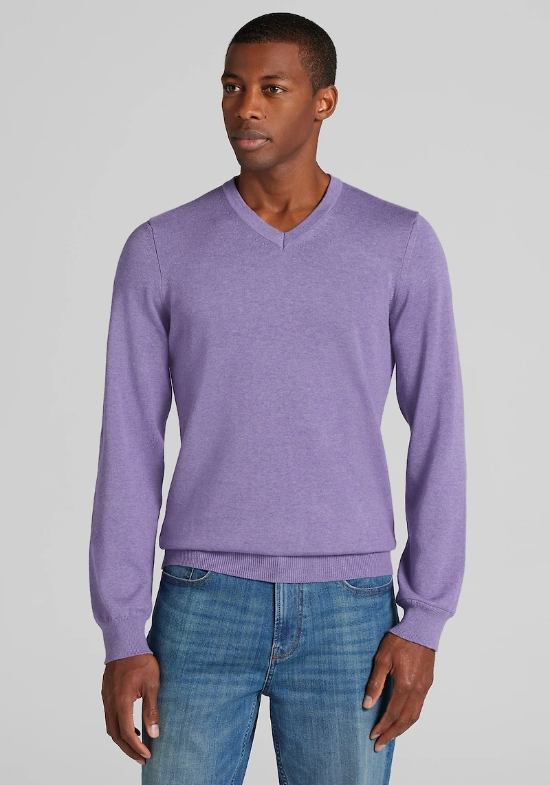 Men's Jos. A. Bank Tailored Fit Pima Cotton V-Neck Sweater at Jos. A. Bank, Light Purple