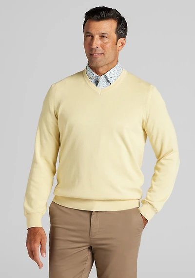 Men's Jos. A. Bank Tailored Fit Pima Cotton V-Neck Sweater at Jos. A. Bank, Light Yellow