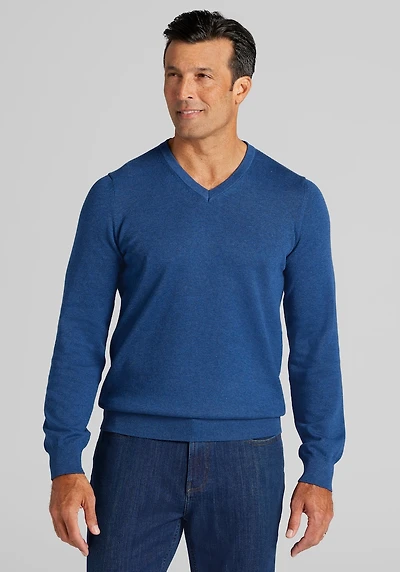Men's Jos. A. Bank Tailored Fit Pima Cotton V-Neck Sweater at Jos. A. Bank, Dark Blue