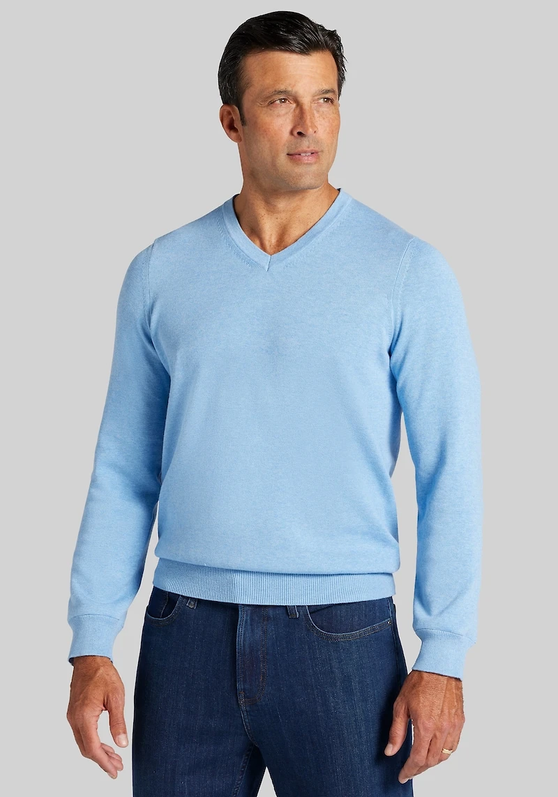 Men's Jos. A. Bank Tailored Fit Pima Cotton V-Neck Sweater at Jos. A. Bank, Light Blue