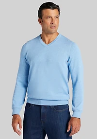 Men's Jos. A. Bank Tailored Fit Pima Cotton V-Neck Sweater at Jos. A. Bank, Light Blue