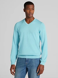 Men's Jos A. Bank Tailored Fit Pima Cotton V-Neck Sweater at Jos. A. Bank, Aqua/Multi