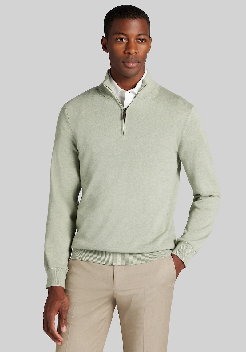 Men's Big & Tall Jos. A. Bank Tailored Fit Pima Cotton 1/4 Zip Sweater at Jos. A. Bank, Light Green