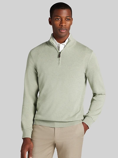 Men's Jos. A. Bank Tailored Fit Pima Cotton 1/4-Zip Sweater at Jos. A. Bank, Light Green