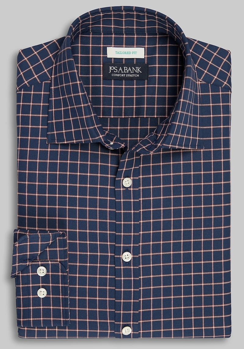 Men's Jos. A. Bank Tailored Fit Boxed Plaid Casual Shirt at Jos. A. Bank, Blue/Navy
