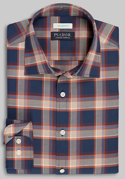 Men's Jos. A. Bank Tailored Fit Plaid Casual Shirt at Jos. A. Bank, Blue/Navy