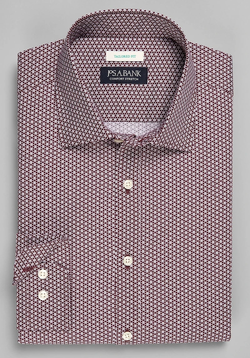 Men's Jos. A. Bank Tailored Fit Star Print Casual Shirt at Jos. A. Bank, Burgundy