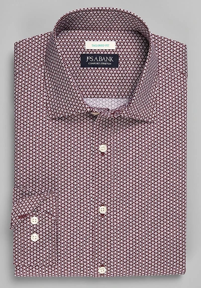 Men's Jos. A. Bank Tailored Fit Star Print Casual Shirt at Jos. A. Bank, Burgundy
