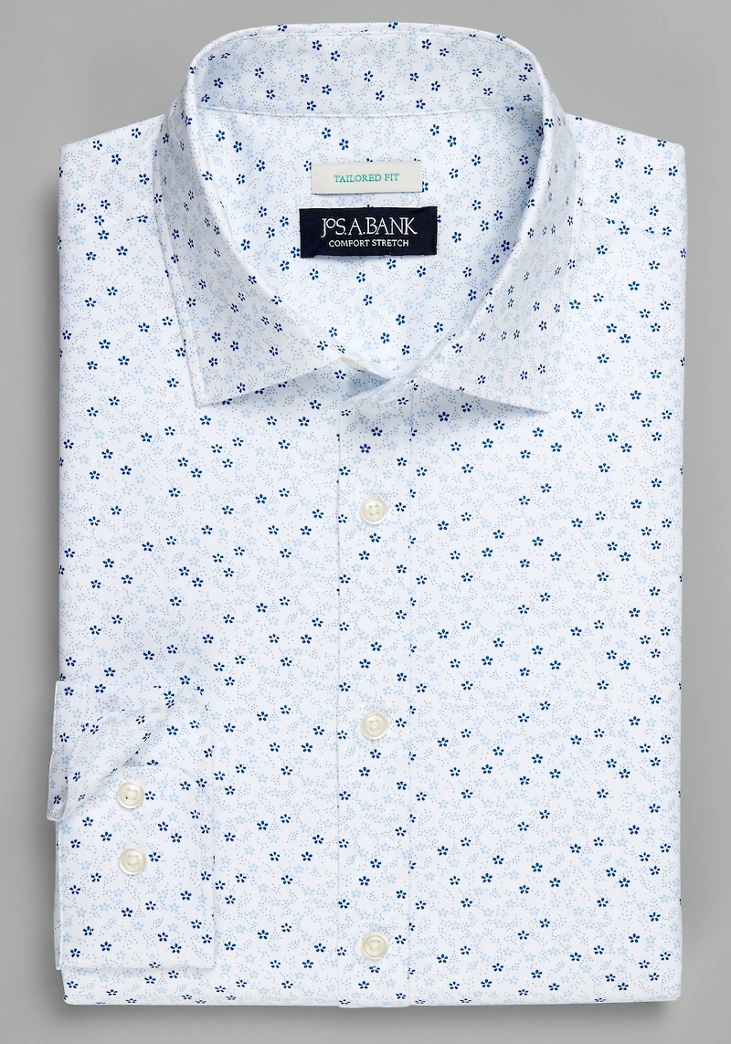 Men's Jos. A. Bank Tailored Fit Daisy Fields Long Sleeve Casual Shirt at Jos. A. Bank, Cream/White