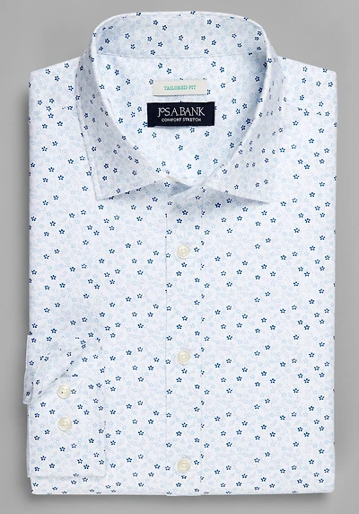 Men's Jos. A. Bank Tailored Fit Daisy Fields Long Sleeve Casual Shirt at Jos. A. Bank, Cream/White
