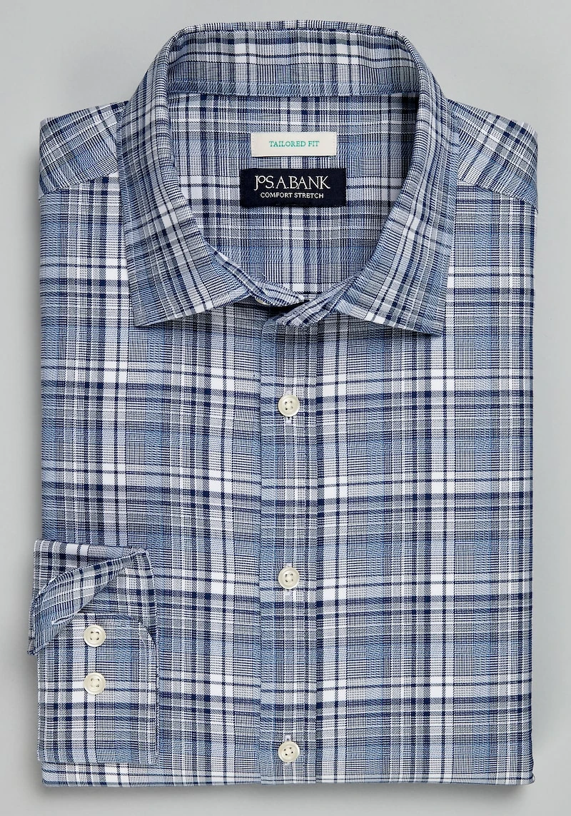 Men's Jos. A. Bank Tailored Fit Plaid Long Sleeve Casual Shirt at Jos. A. Bank, Blue
